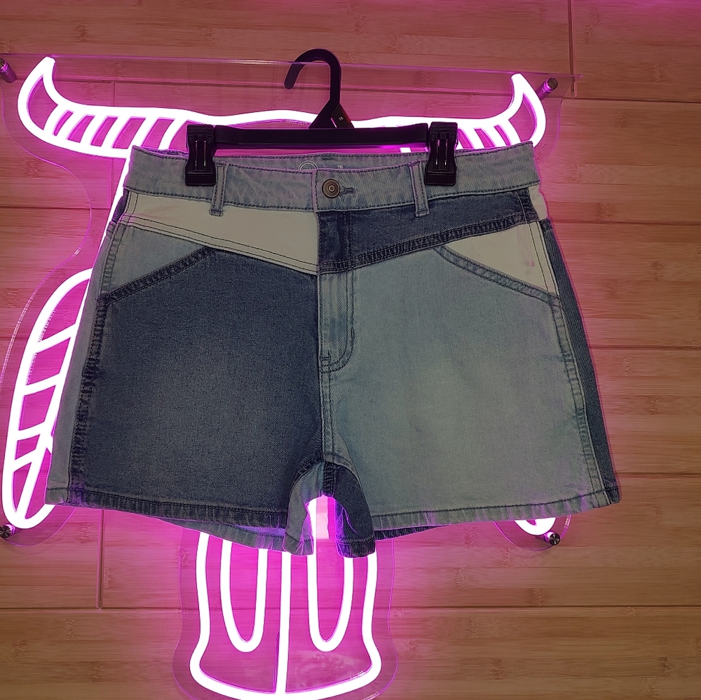 Two-Tone Patchwork Denim Women's Shorts